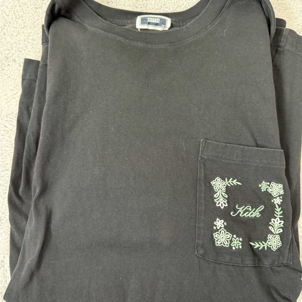 Kith Black Tee with Green Floral Pocket